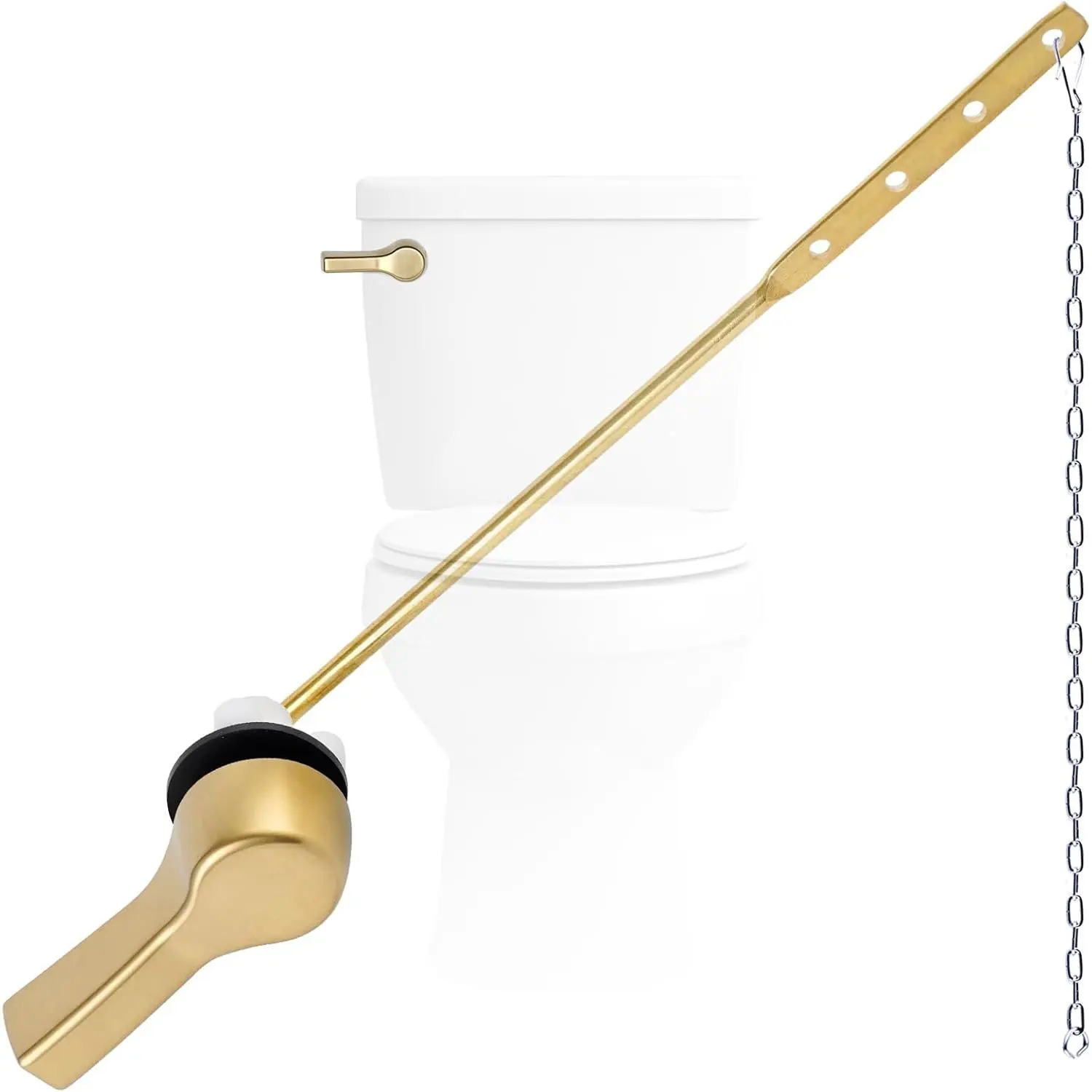 Metal Toilet Handle Replacement, Universal Front Installation, Brushed Gold Toilet Flush Lever with Stainless Steel Flush Chain Toilet Repair Kit