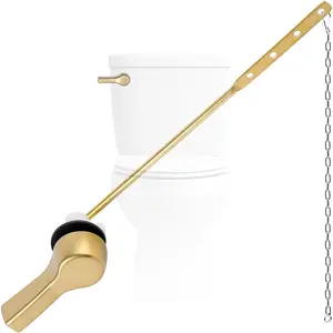 Metal Toilet Handle Replacement, Universal Front Installation, Brushed Gold Toilet Flush Lever with Stainless Steel Flush Chain Toilet Repair Kit
