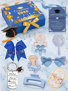 Class of 2026 Graduation Gift Set: An 11-piece graduation accessory gift box featuring a keychain, hair clip, bracelet, and more—the perfect inspirational graduation gift for women