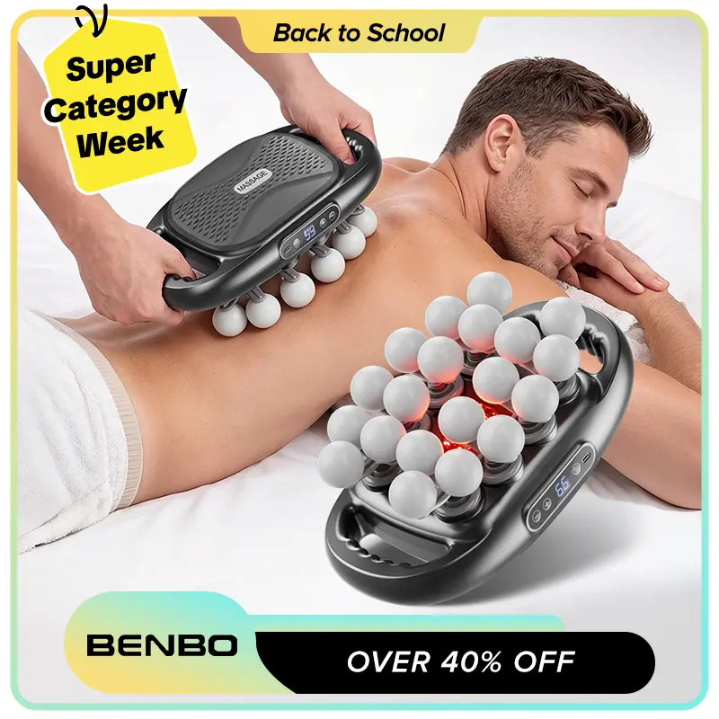 BENBO 20-Head Handheld Body Massager, Electric Deep Tissue Massager Gun with 9 Modes & 30 Speed Levels, Red Light, Dual Handles and Quiet Motor for Back, Waist, Legs,Feet and Shoulders,Rechargeable,Massagemachine  Best Idea Gitf ,Muscle Massagers