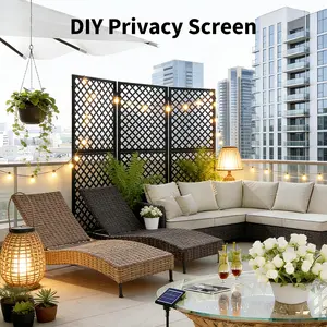 36" W x 72" H Metal Privacy Screen,Outdoor Privacy Screens and Panels,Freestanding Outdoor Divider with Stand,3-Panel Decorative Garden Steel Privacy Fence for Balcony Patio Indoor Room,Black