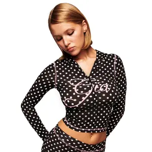 i.m.g.i.a Blare Hoodie Black Polka Dot | Women’s Soft Fabric Elastic Waist with Logo Detail