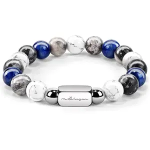 Bracelets for Men, 10MM Adjustable Men's Elastic Beaded Bracelet, Handcrafted Gifts for Anniversary, Birthday, Christmas, Blue Vein Gemstone/Tiger Eye/Howlite/Map Gemstone/Black Matte Agate/Snowflake Obsidian/Black Agate/Hematite/Gray Ray Wood Stone