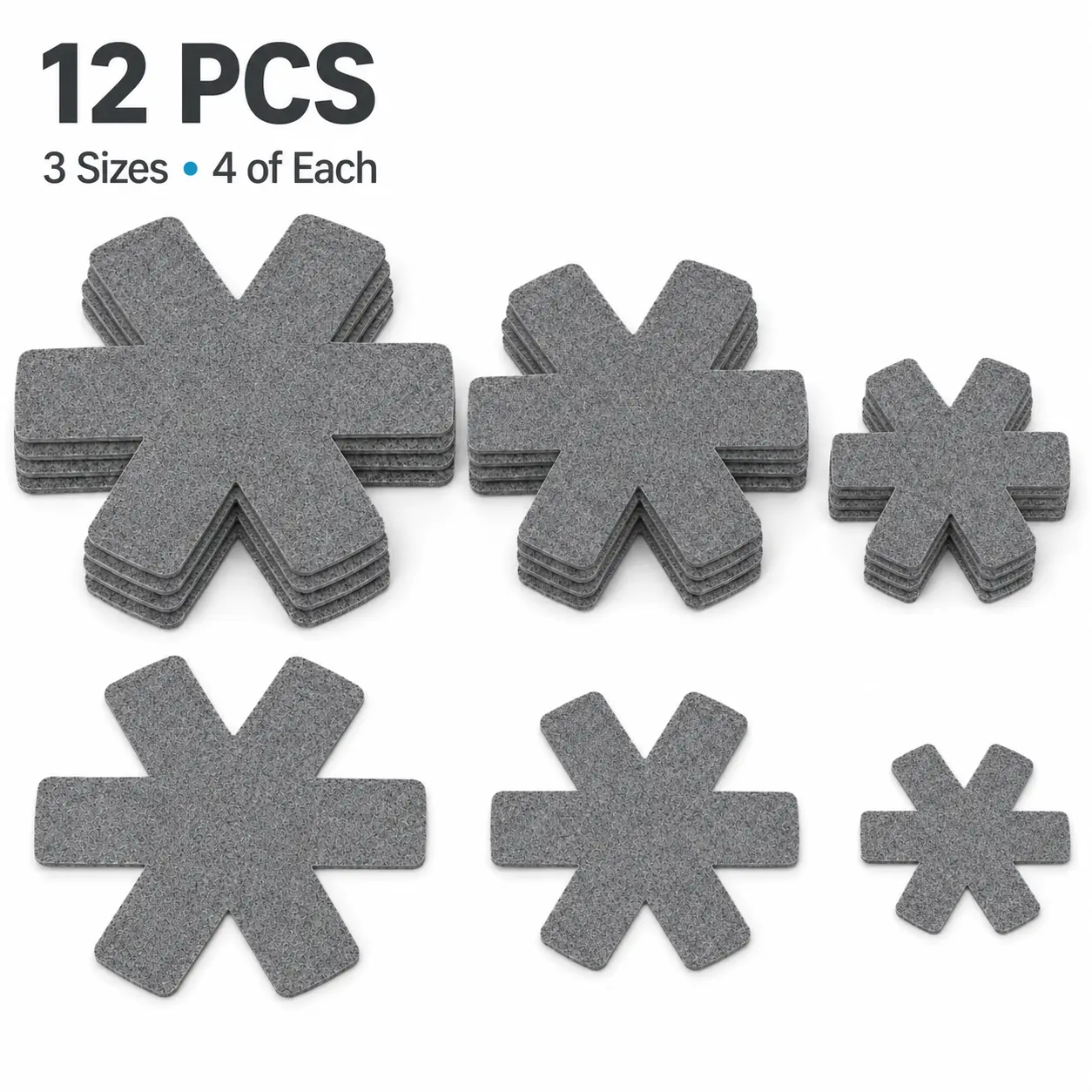 12 pieces of stackable felt pot and bowl protection pads, available in 3 sizes, thick and durable pot and bowl protection pads, equipped with anti slip stacking partition pads, suitable for kitchen handling supplies (gray version).