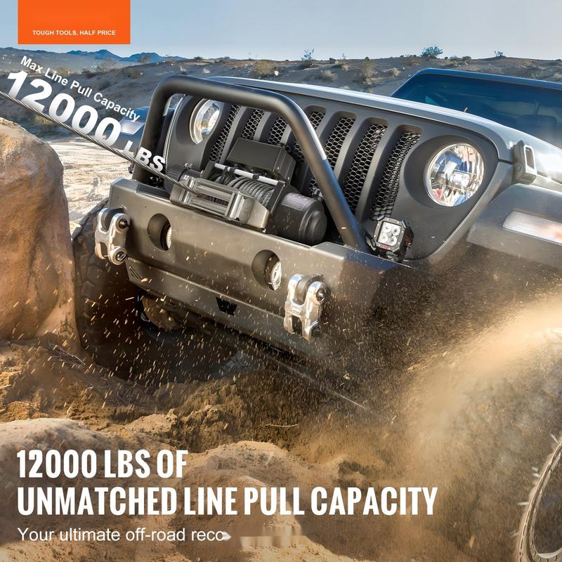 Heavy Duty Truck Winch 12000lbs Electric Winch With 85ft / 26m Steel Cable, 12V Power Winch For Jeep, UTV, ATV And Truck, Wireless Remote Control, High Torque Motor, Durable All Metal Gearbox And Marine Grade Construction