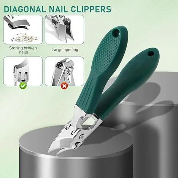 Three Sets of Eagle Beak Beveled Nail Clippers, Wide Anti-Splash Design for Thick Hard Nails, Seniors & Ingrown Toenail Care with Ergonomic Grip & Nail File