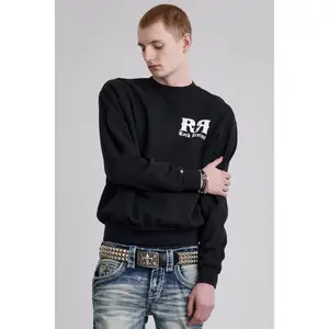 rr Men's Unisex Oversized Ribbed Cotton Long Sleeve Round Neck Crewneck Pullover Sweater - Small, Fleece Fabric, Casual Graphic Menswear Top
