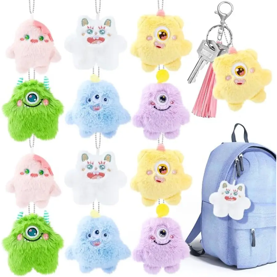 12Pcs Mini Plush Keychains, Cute Stuffed Animal Backpack Charms, Fashion Accessory Goodie Bag Gifts