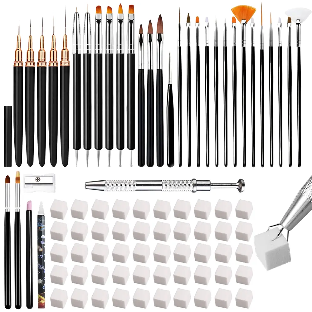 85pcs Professional Nail Art Brush Kit, Multi‑Function Manicure Tool Set with Nail Painting Brushes Dotting Pens Sponge Stamper for Drawing Blending DIY Nail Art Home & Salon Use
