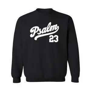 Christian Apparel Men's Plain Round Neck Long Sleeve Fleece Sweatshirt - Psalm 23 Bible Quote, Soft Cotton, Black Casual Unisex Pullover Top