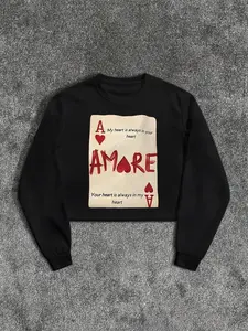Unisex Pullover Sweatshirt with Pattern and Letter Print, Casual Fitted Design, Comfortable Daily Wear, Perfect for All Seasons, Tops