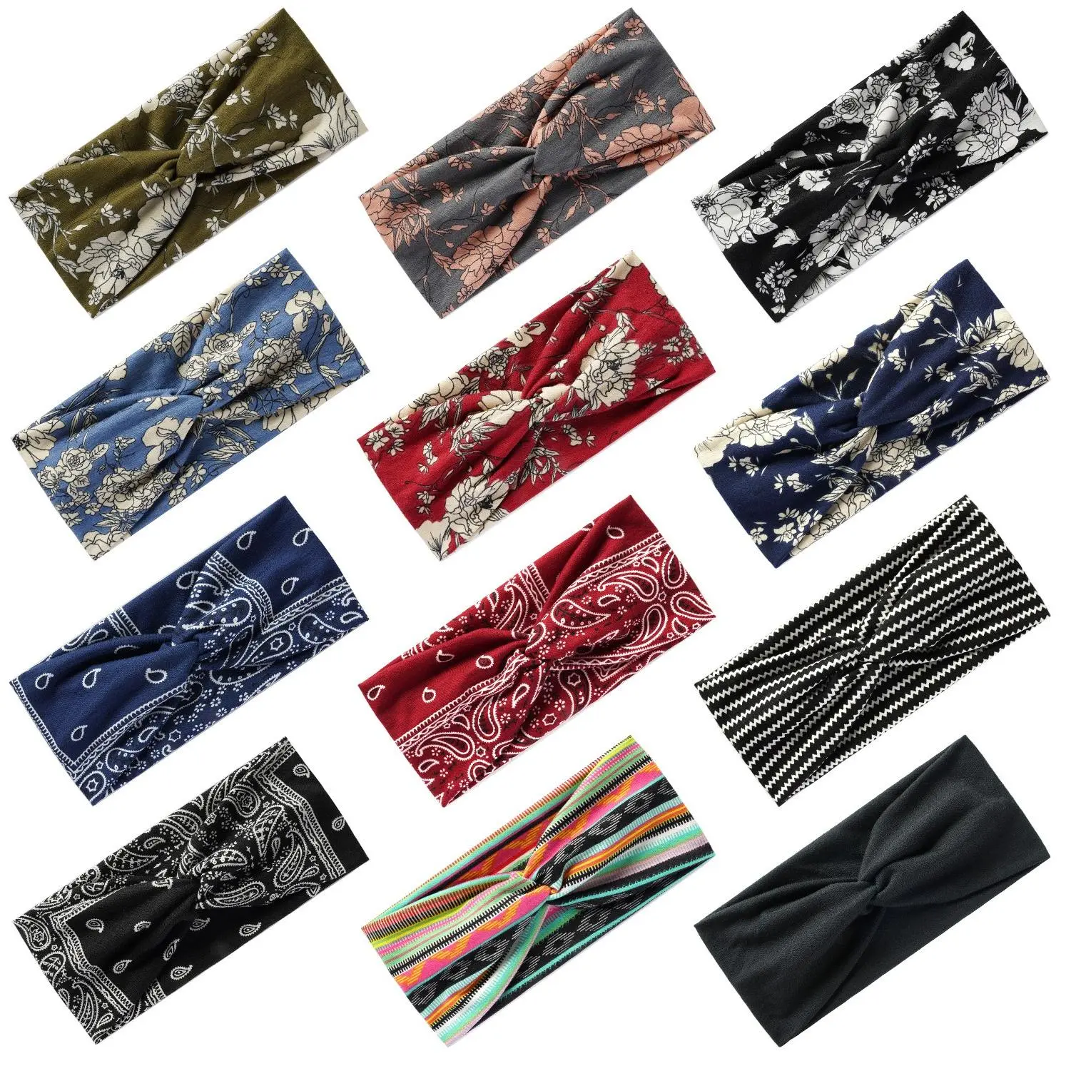6-PCS Stylish Crossover Bohemian Zigzag Headbands for Women, Boho Wide Hair Bands with Paisley Prints, Elastic Non-Pinching Anti-Slip Hair Accessories, Comfortable Daily Outfit Must-Haves
