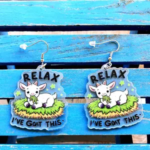 #42 Relax I’ve Goat This Earrings | Cute Acrylic Goat Earrings | Funny Farm Animal Jewelry | Kawaii Dangle Earrings | Funky Gift for Her
