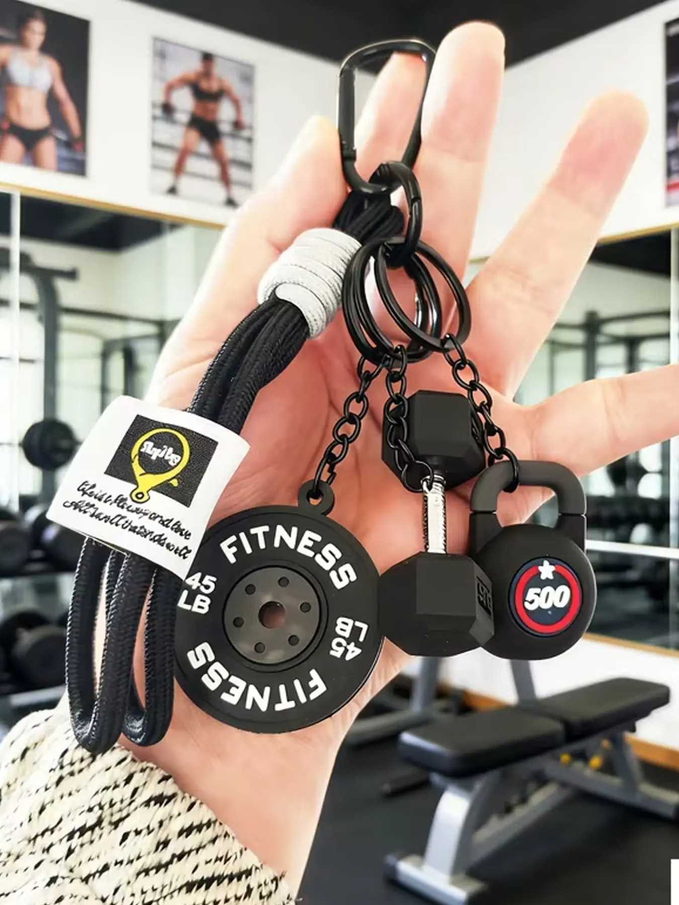 Sports Themed Fitness Keychain, Bag Accessories, Keychain For Bags, Dumbbells, Kettlebells, Barbell Pieces, Woven Lanyards In The Same Color As Dumbbells, Unisex, Backpack Decoration, Bag Keychain, Accessory For Fitness Enthusiasts, Keychain Attachment