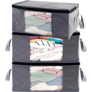 Storage Bins Storage Bags Closet Organizers Sweater Storage Clothes Storage Containers, 3pc Pack, Gray (G01) Dual Household door organizer