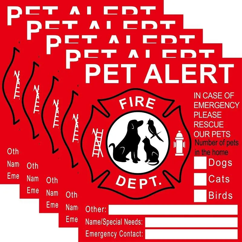Pet Alert Sticker, 5pcs/set Pet Themed Firefighter Emergency Warning Sticker for Home, Pet Alert Notification Sticker for Garden Yard Rescue