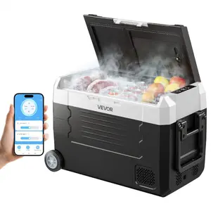 VEVOR Car Refrigerator, DC 12/24V AC100-240V Compressor Electric Cooler, -4F to 68F Truck Refrigerator with APP Control, Wheels Dual Zone, 37 QT Cars Cooler for RVs, Boats, Camping, Fishing