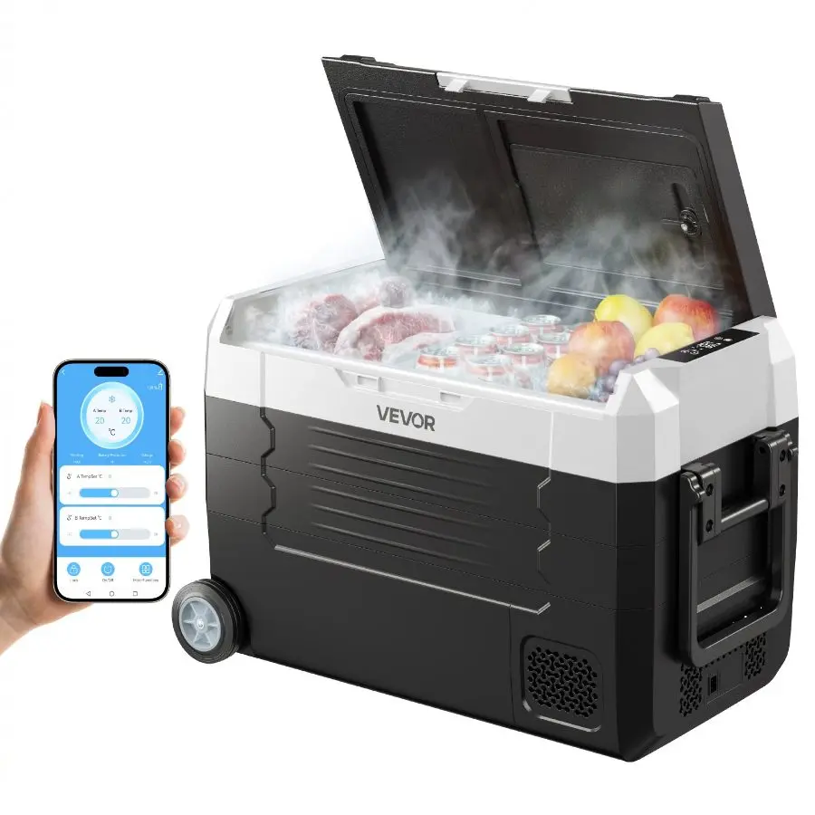 【Summerfinds】 VEVOR 37 QT (35L) Compressor Car Refrigerator - Quiet Design Wheeled Cooler, DC 12/24V AC 100-240V Electric Cooler, -4°F to 68°F Dual Zone with APP Control, for RVs, Camping, Quiet Design Cooler