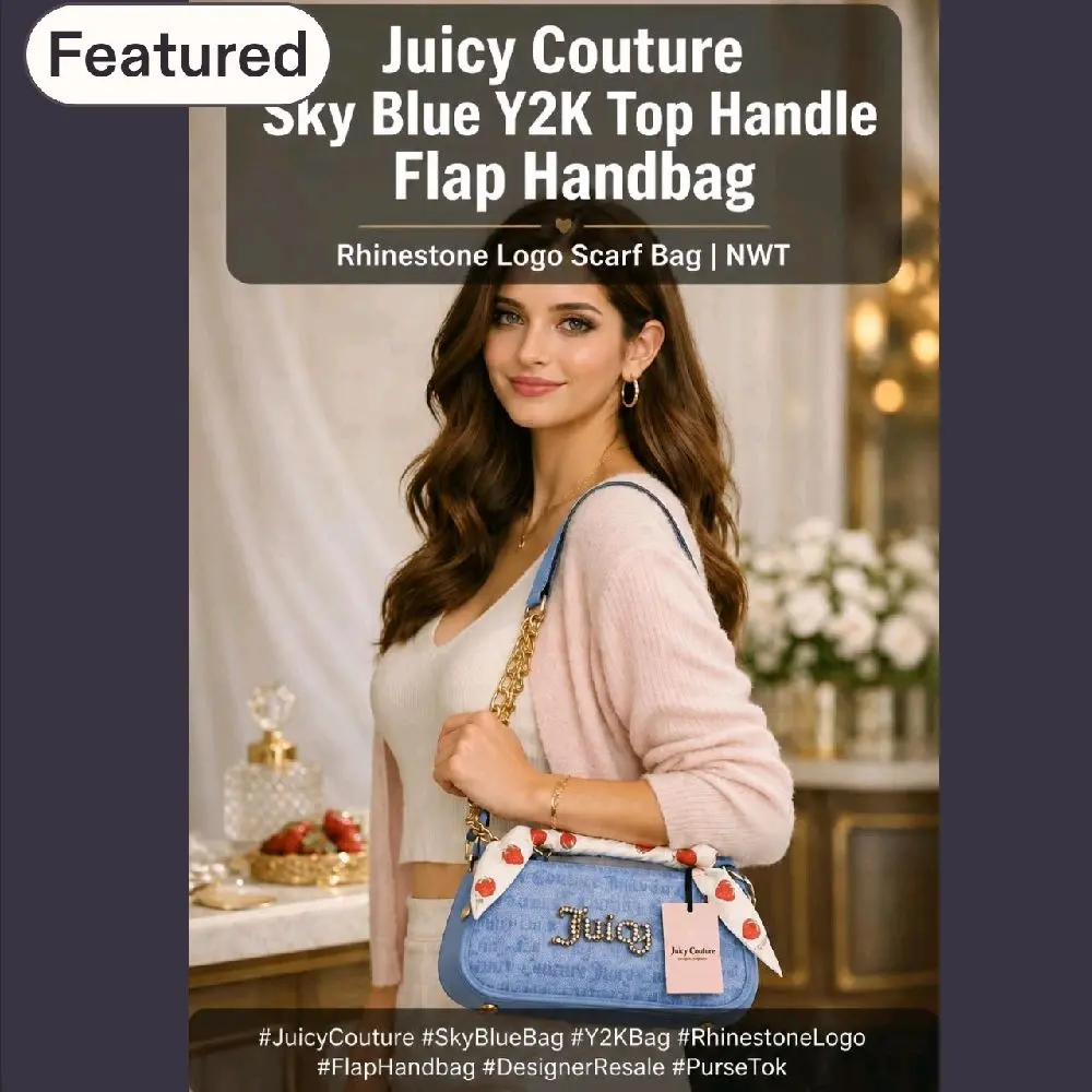Juicy Couture Crossbody Blue Monogram   Logo Strawberry Scarf Handbag Purse