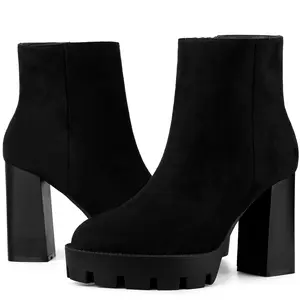 BLISSFUL STEP Platform Lug Sole Boots Chunky Heels Chelsea Ankle Boots