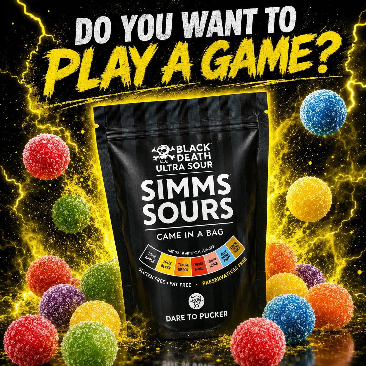 Mr. Simms Sweet Shoppe Imported From England Simms Sour Scale Game-in-a-Bag - 7 Levels Extreme Sour Hard Candies with Black Death Candy Experience
