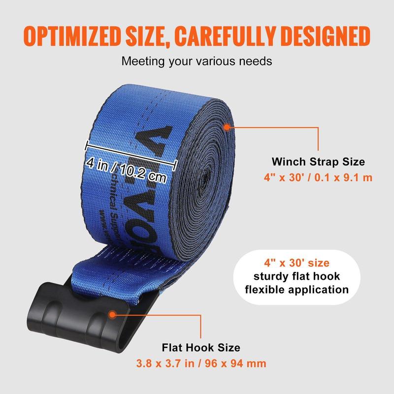 VEVOR Winch Straps, TikTokShopBlackFriday, 10 Pack 4" x 30', 6000 lbs Load Capacity, 18000 lbs Breaking Strength, Truck Straps with Flat Hook, Flatbed Tie Downs Cargo Control for Trailers, Farms, Rescues, Tree Saver