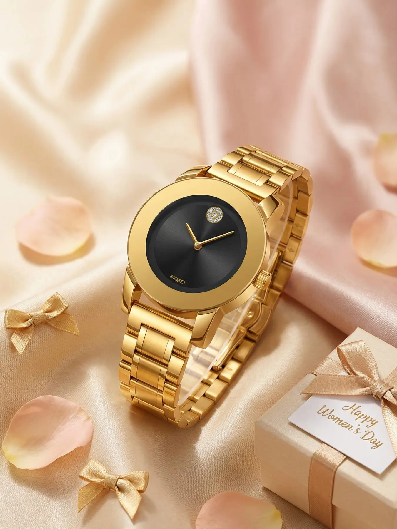 Skmei Women's Quartz Wristwatch with Sparkle Design, Round Analog Dial, Casual Style Alloy Case Watch for All-Season, Fashion Waterproof Elegant Watch