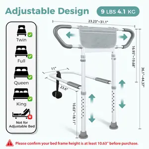 Modern Bedside Safety Guardrail for Seniors, Wide Sturdy Handrails to Prevent Falls, Stable Bed Assist Rail for Elderly Bedroom Support