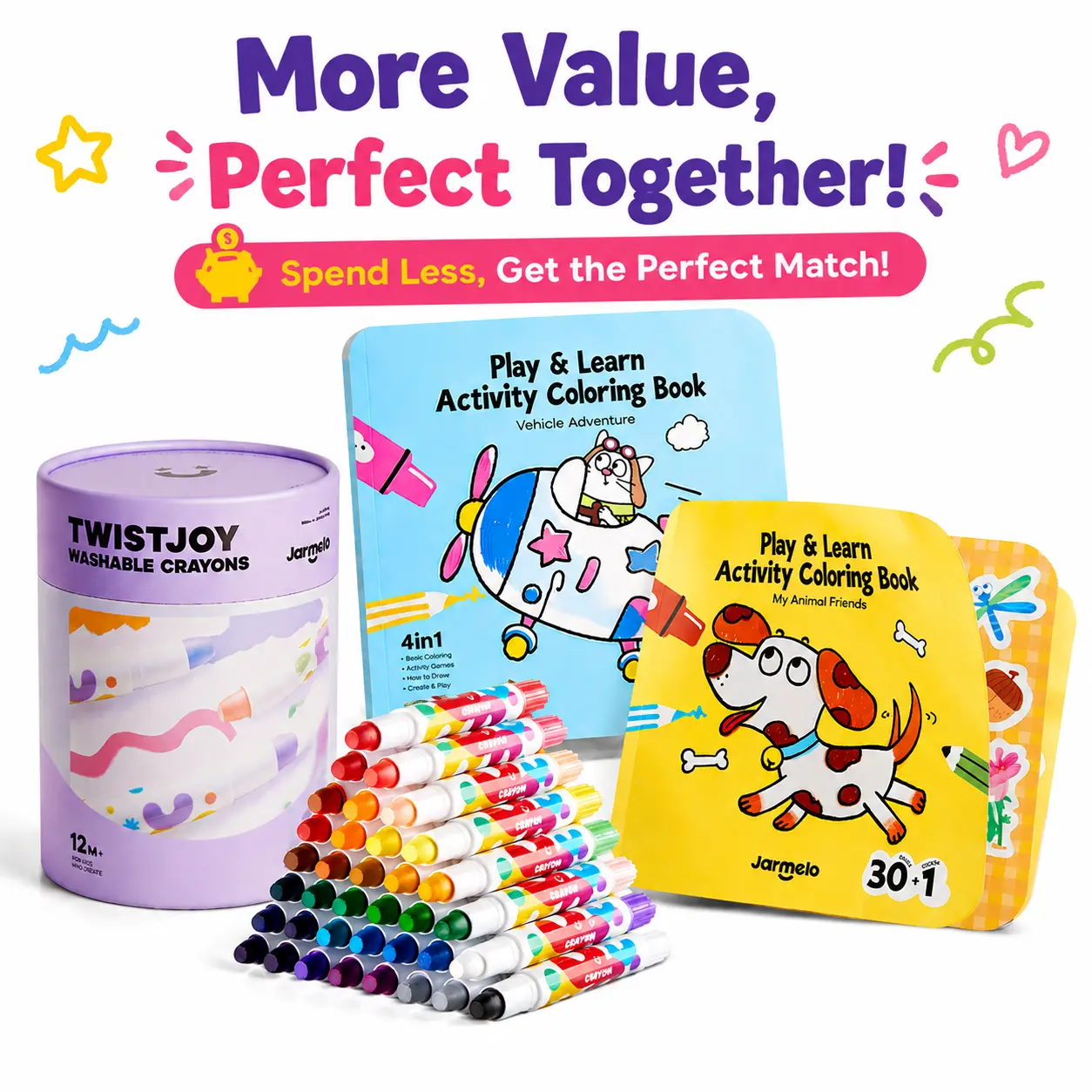 Jarmelo TwistJoy Silky Crayon and Learn Coloring Activity Book Combination