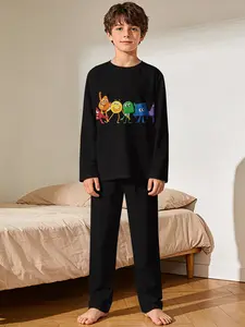 2-piece Boys' Long-Sleeve and Long-Pants Pajamas from Inside Out, featuring digital printing and flame-retardant fabric. This soft, skin-friendly casual loungewear set ensures comfortable sleep for kids and is an ideal gift choice for boys.