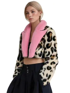 Women's Faux Fur Jacket, Comfortable Party Sexy Trendy Fashion Leopard Print Autumn Soft Warm Short Lapel Long Sleeve Artificial Fur Coat