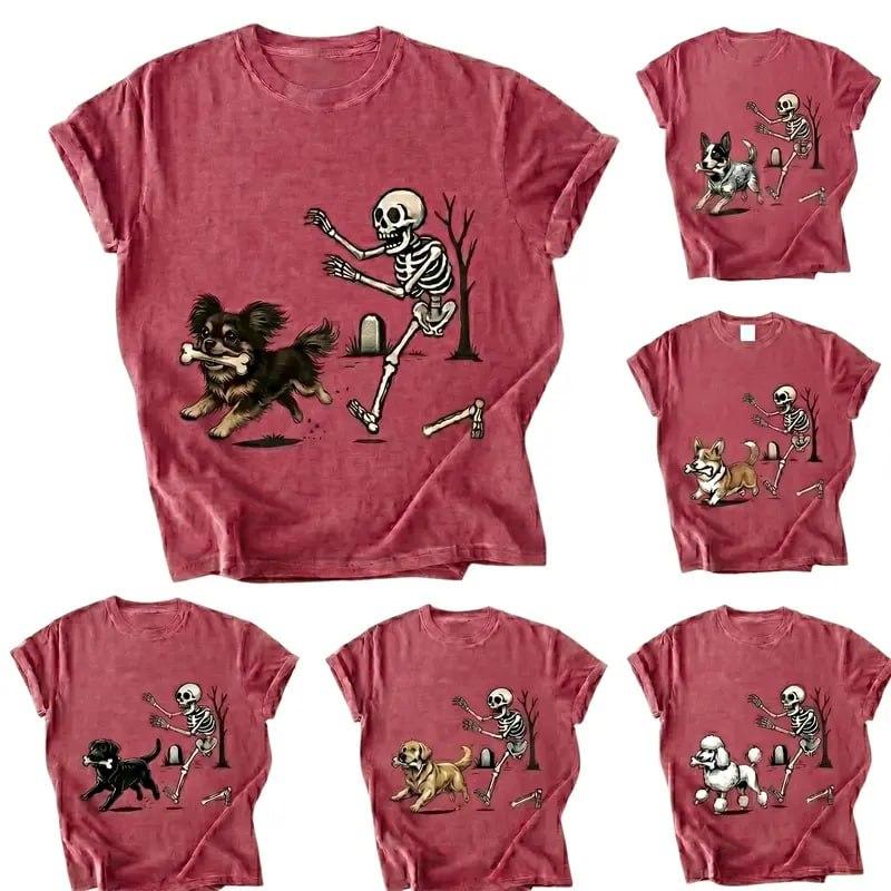 Spooky Season Dog Graphic Comfort Colors Shirt, Cute Boston Terrier Halloween Tee, Funny Skeleton and Puppy T-Shirt, Aesthetic Fall Apparel, Trending Seasonal Gift
