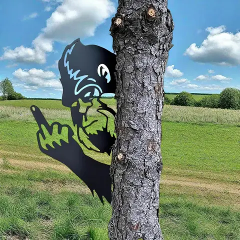 2026 New Sasquatch Middle Finger Wink Metal Art Ornament - Retro Metal Look Cutout Sign, Garden Accessories Yard Decor with Hanging Holes for Fence/Wall, Easy Install Oddities Gift (12"×7.5")