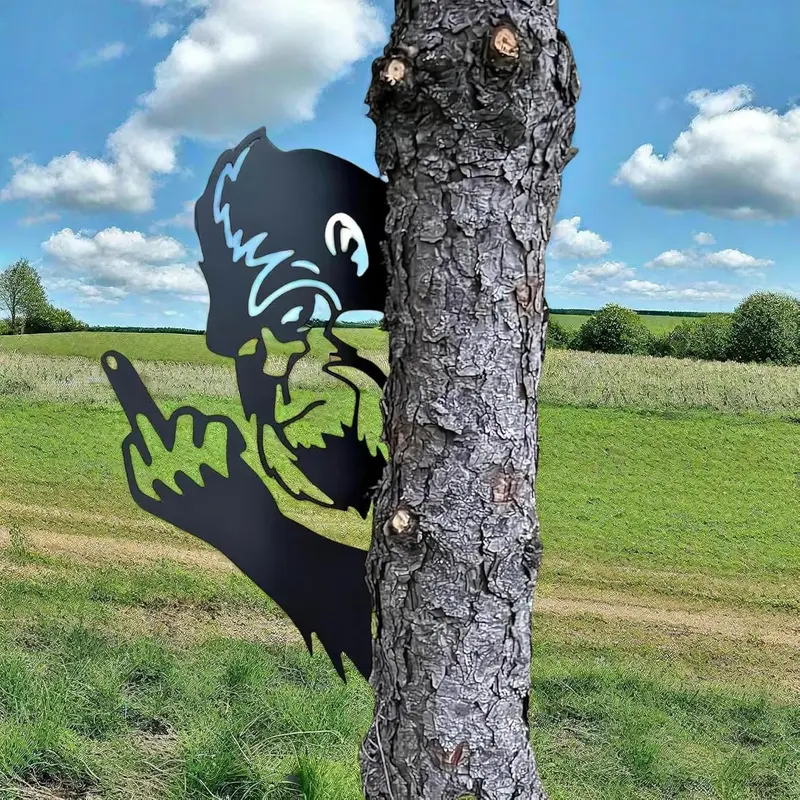 2026 New Sasquatch Middle Finger Wink Metal Art Ornament - Retro Metal Look Cutout Sign, Garden Accessories Yard Decor with Hanging Holes for Fence/Wall, Easy Install Oddities Gift (12"×7.5")