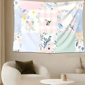 Tapestry Floral Bee Bird Patchwork Wall Hanging Tapestry for Bedroom,Office,Party or Room Decor Polyester Washable Stitched Edge Large Tapestries As Birthday Gift for Women and Friends
