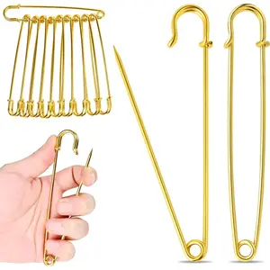 Safety Pins Heavy Duty, 5 in  Big Safety Pins, 10 count Giant Safety Pin for Clothes, Diaper, Blankets, Leather, Canvas, Decorativeions (1, )