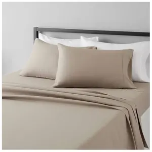Amazon Basics Lightweight Super Soft Cooling, Breathable Wrinkle Resistant Brushed Microfiber 4-Piece Sheet Set with 14-Inch Deep Pockets, Queen, Taupe, Solid