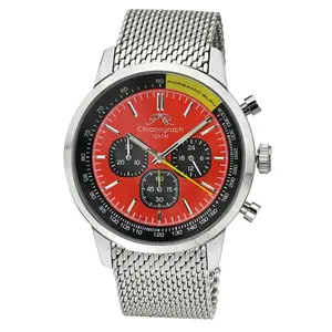 PORSAMO BLEU Simon Men's Chronograph Watch - Stainless Steel Silver Tone, Black, Red, 10ATM Water Resistant, Luminescent, Multi-Dials, Steel Mesh Band, Model 1322BSIS, Battery SR626SW