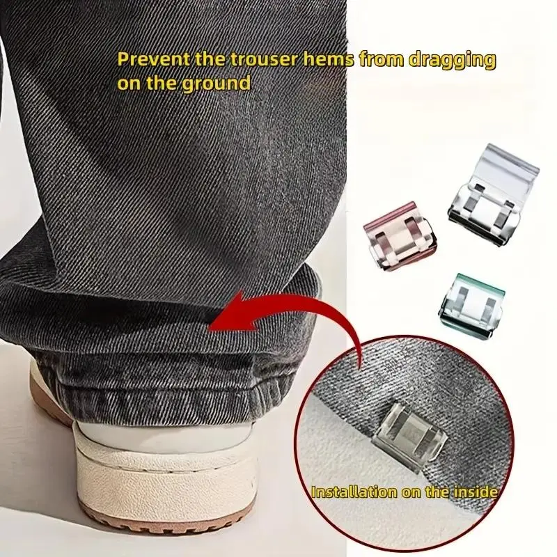 Invisible Fixing Clip for Shortened Trouser Legs, Anti-dragging Trouser Legs, No Sewing Solution Hidden Buckle Leg Retractors, Invisible Fastener, Adjustable Invisible Buckles, Shortening Trouser Legs, Adjustments, Ground