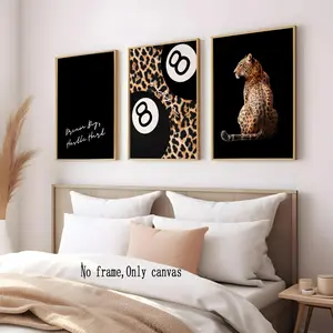 Leopard Print Pattern Bedroom Poster, 3 Counts/set Canvas Painting without Frame, Animal Print Wall Art Decor for Home Living Room Bedroom, Ornaments