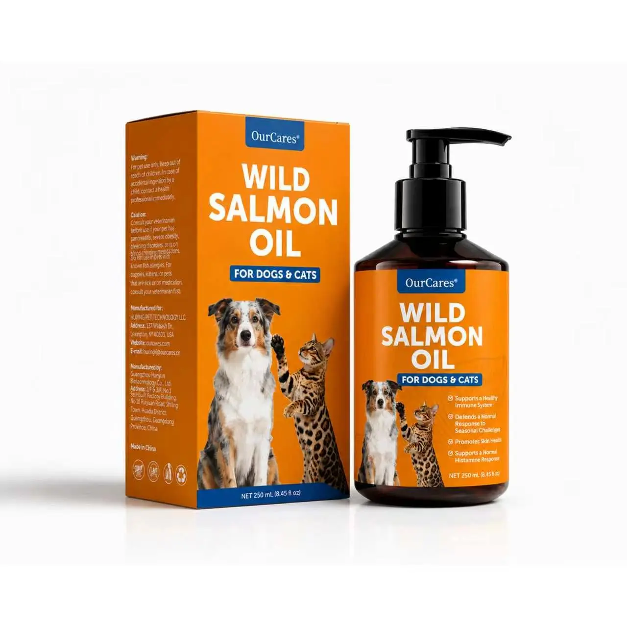 OURCARES Wild Salmon Oil with EPA & DHA, nourishing Omega-3 Fish Oil blend for Dogs & Cats, Healthy Skin & Coat
