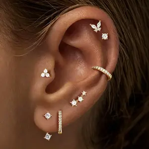 7 Pairs 14K Gold Plated Earring Jacket Stacks, Hypoallergenic Dainty Huggie Hoop, Flat Back Cartilage Helix Earrings, Trendy Western Bohemian Minimalist Piercing Jewelry, Fashion Ear Accessories Gift for Women Girls Daily Casual Party Wear Surgical Stud