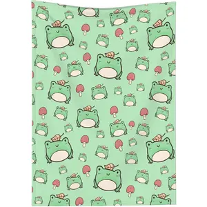 Frog Doormat, Cute Frog Doormats, Gift for Women Frog Lover, Soft Lightweight Plush Throw Doormat for Couch Bed Sofa Decoration, 280g fabric weight single-sided printing,Provides comfortable temperature