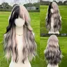 Smilco Women's 28-Inch Anti-Tangle Dyed Synthetic Wig with Bangs - Black & Pink Mixed Hair, Adjustable Rose Mesh Cap & Straps, Affordable Synthetic Material Wigs, Alt Accessories for Women, Adults Female Accessories for Cosplay