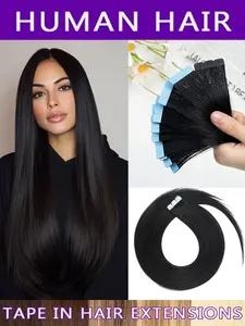 Tape In Human Hair Extensions Real Straight Remy Human Hair Invisible Adhesive Mini Tape Ins for Women 10pcs 12.5-20G, Adhesive Hair Weaving, Hair Extension Installation, Remy Human Hair Extensions