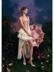 Flower Fairy Skirt - 100% Polyester with Removable Lace Train & Satin Ribbon Bow - Versatile Two-Way Design for Easy Wear