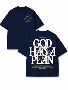 God Has A Plan Jeremiah 29:11 Double Sided Oversized Black Tee Gold Cursive White Bold Font Christian Faith Streetwear T-Shirt For Church Men Women