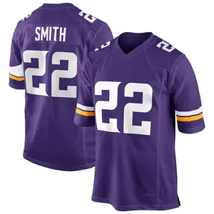 Minnesota Smith 22 Purple/White Football Player Game Jerseys, Sports Stitched T-shirts Top for Men Women Youth Boys Girls