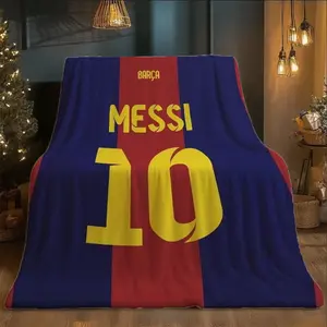 【JIT】One Piece MESSI 10 Jersey Design Printed Flannel Blanket Flannel Throw Blanket - Soft and Fluffy, Suitable for Sofa, Bed, and Travel, All-Season Use, Machine Washable, Suitable for Travel, Camping, as Living Room Decoration, Holiday Gift