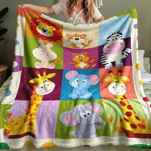 Animal Pattern Block Print Blanket, Lightweight Flannel, Ideal for Camping, Picnic, Hiking, Travel, Bedroom, Office, Chair